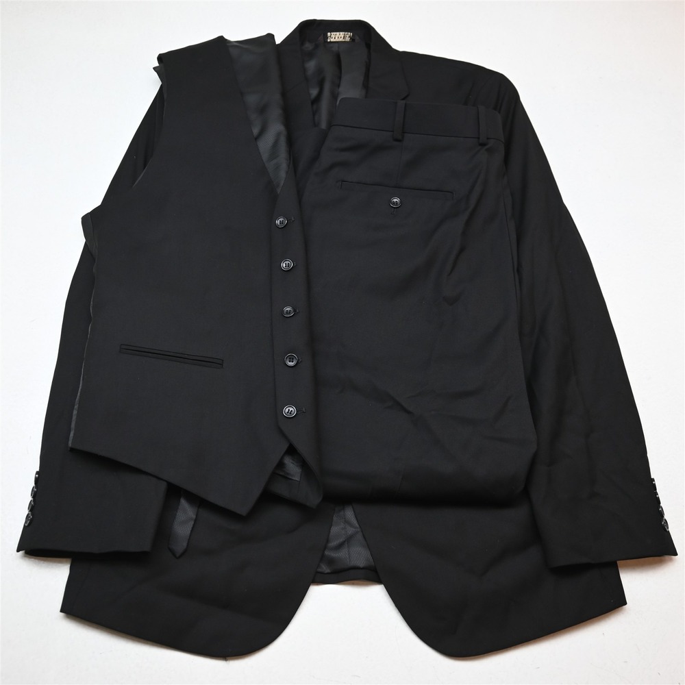 Caravelli 40L 36x30 Black 3 Piece Vest Mens Jacket Pants Suit